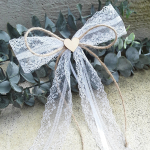 Antennenschleife Schleife Dekoschleife Spitze weiß Jutekordel Holzherz vintage rustikal Hochzeit